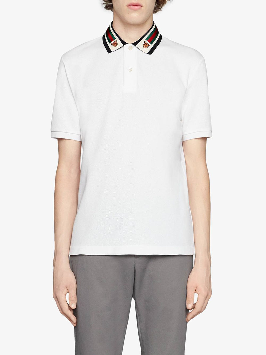 Gucci Cotton Polo with Web and Feline Head JandG Boutique