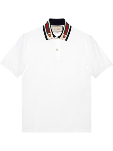 Gucci Cotton Polo with Web and Feline Head